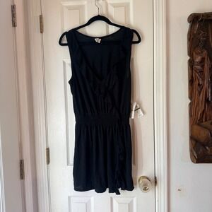 Becca Black Wrap Over Dress Smocked Waist Ruffle Detail Lightweight Size Large